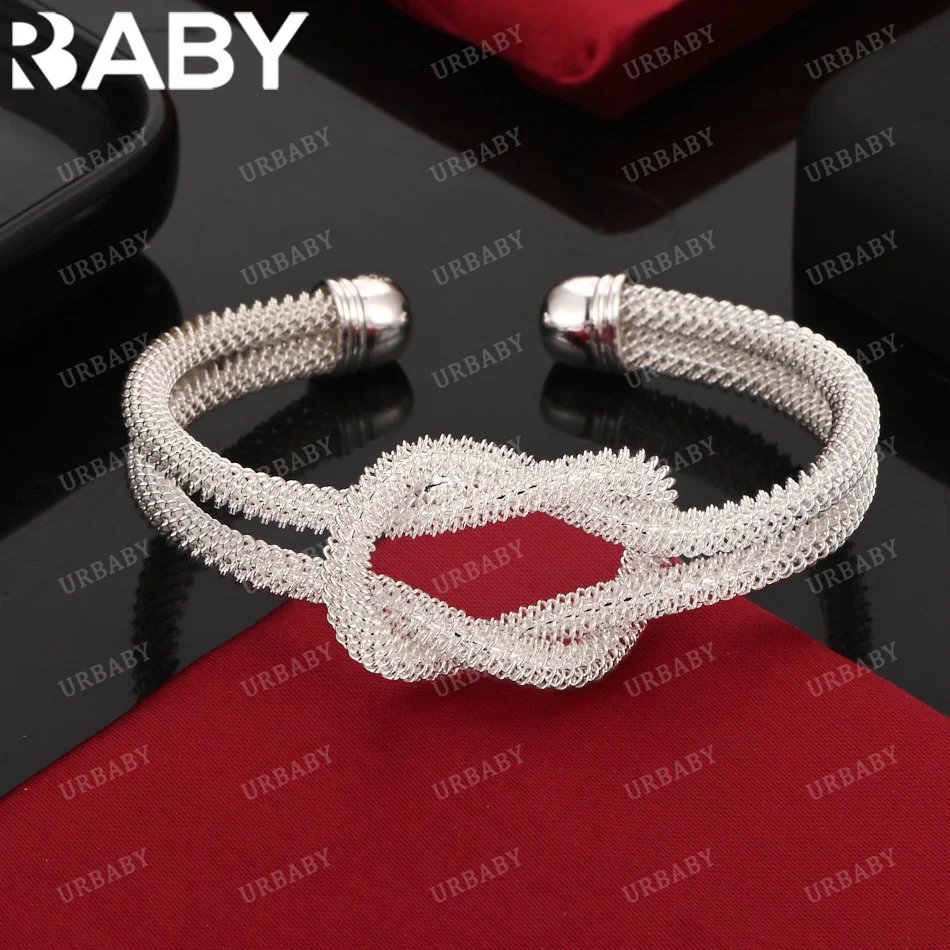 

URBABY 925 Sterling Silver Bangle Double Thread Knot Bracelet For Women Jewelry Fashion Party Daily Wear