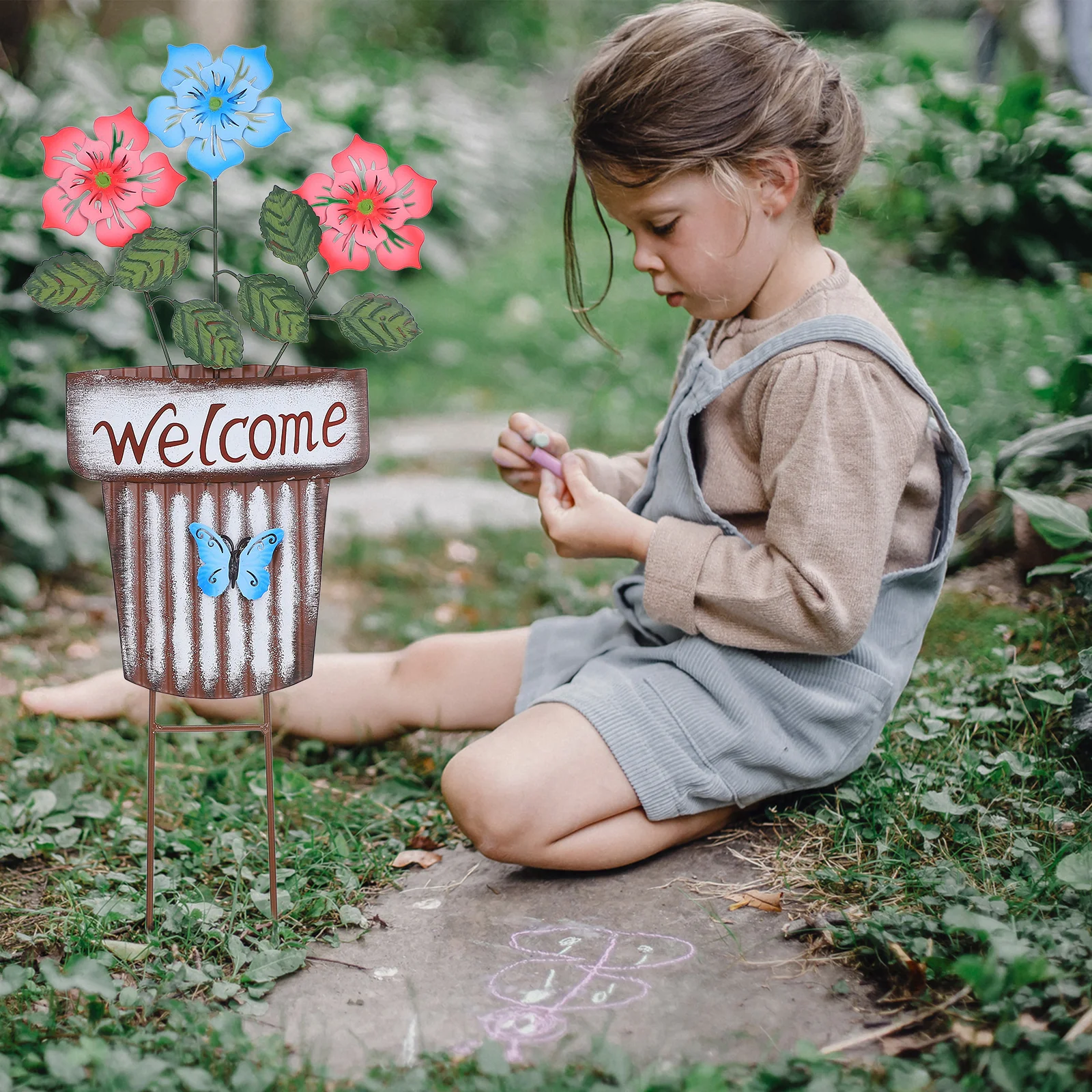 

Iron Flowerpot Decorative Yard Garden Inserted Decor Landscape Pathway Ornaments Metal Plant Pot Inserts Durable