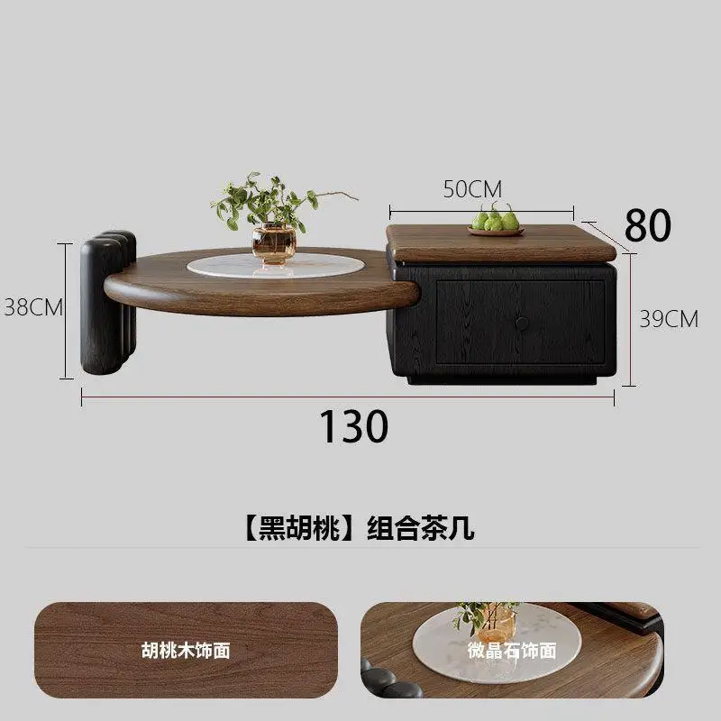 1.2m mobile tea table solid wood household rotating tea table balcony Chinese integrated coffee table