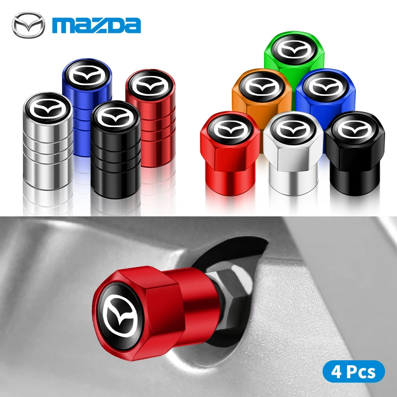 4Pcs Car Wheel Tire Valve Caps Dustproof Tyre Valve Stem Cap For Mazda 6 3 CX5 5 2 323 CX7 Demio Atenza Axela MX30 CX30 CX3 CX9