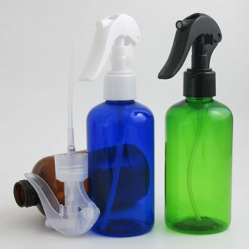 Botellas de plástico ámbar PET de 20X250ML con pulverizador de gatillo ergonómico, embalaje de champú recargable, soporte para impresión de logotipo