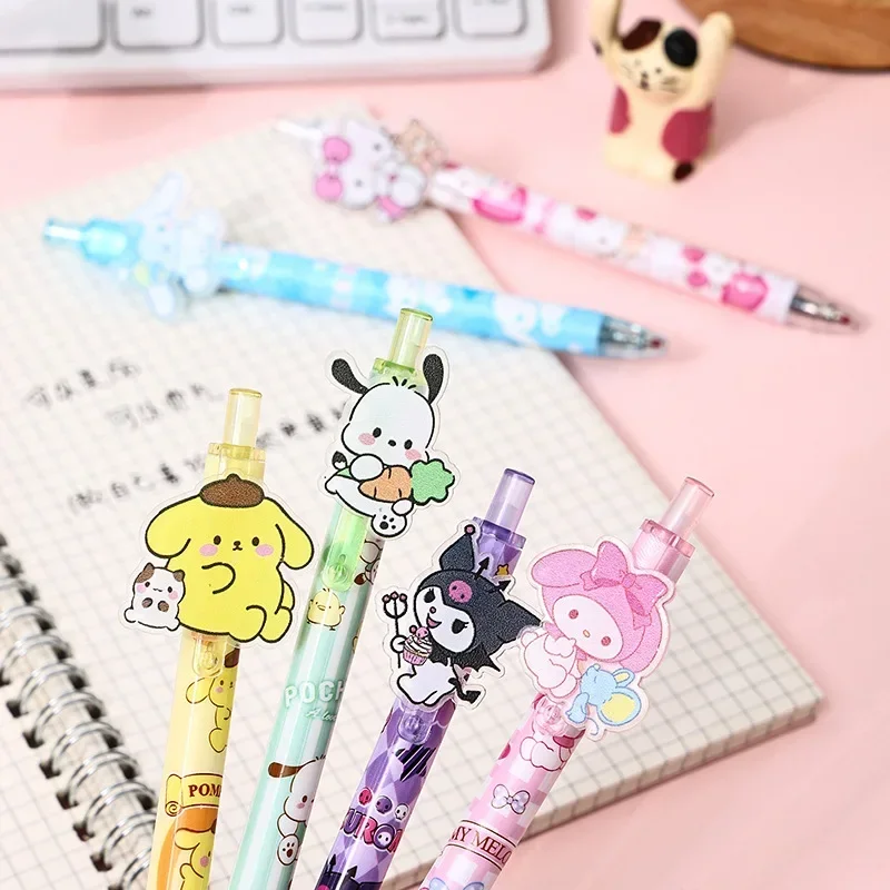 Bolígrafos de Gel Sanrio Kawaii, 24/48 Uds., Kuromi My Melody Hello Kitty, parche acrílico, bolígrafo de prensa, bolígrafos de oficina, regalos de papelería bonitos para estudiantes