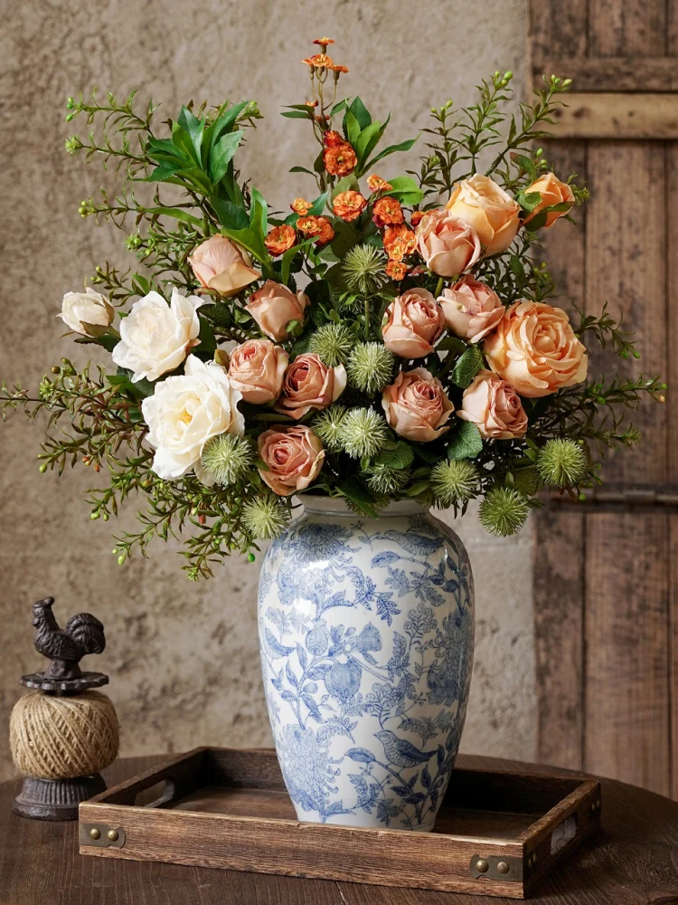 

Искусственные розы для декора дома, пластиковый букет для украшения стола, имитация сухих цветов для гостиной