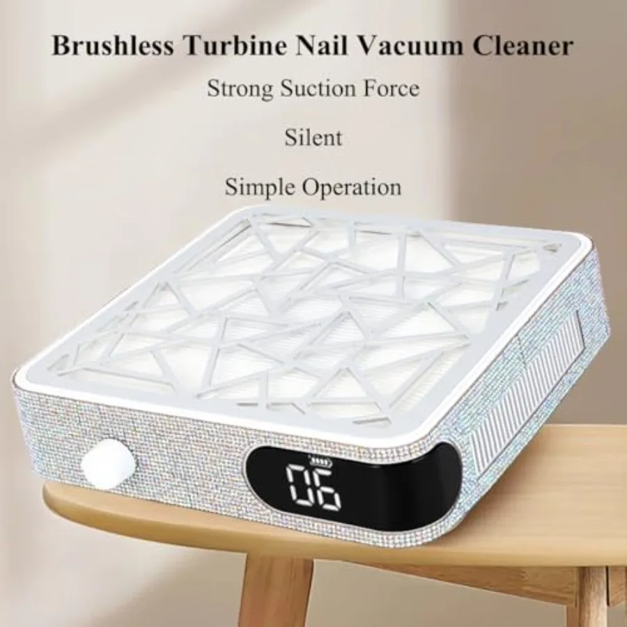 Collettore di polveri per unghie con aspiratore a ventola per unghie acriliche Uso in salone Design a diamante bianco Estrazione efficiente della polvere