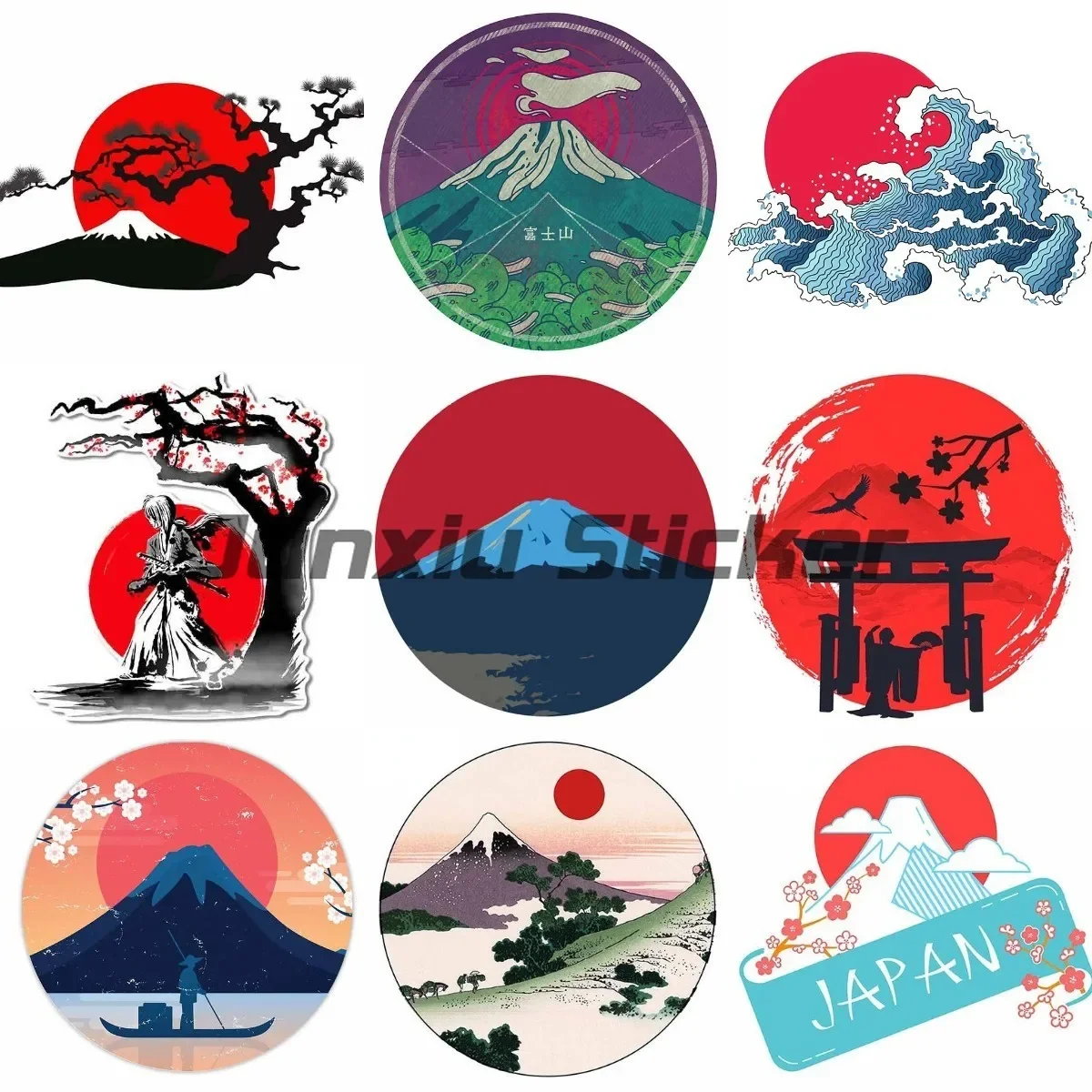 

Creative Red Sun Art Landscape PVC Stickers Window Laptop Motorcycle Vinyl Car Waterproof Sunscreen Decals Customizable