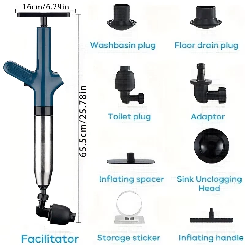 High Pressure Drainage Cleaner, Toilet And Sink Drainage Tool, Multiple Adapters, Drain Plug Remover For Kitchen And Bathroom