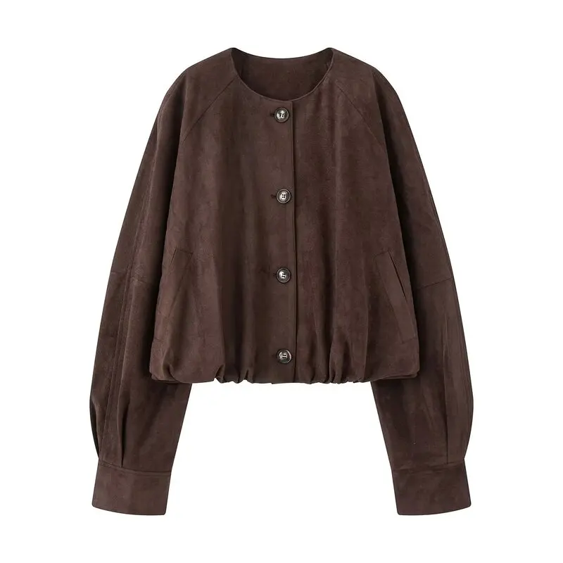 Lâche longue Sve pur cuir Jaet femmes Faion automne nouveau Sle polyvalent vêtements d'extérieur Ele conception Simple bouton fermeture