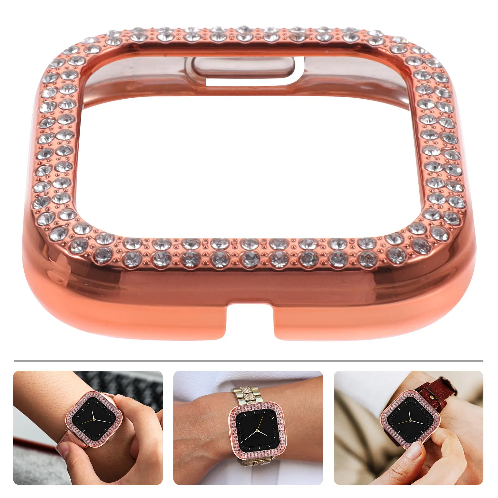 

1 шт. Защитный противоударный корпус для часов из розового золота с двойным рядом страз, совместимый с сериями наручных часов