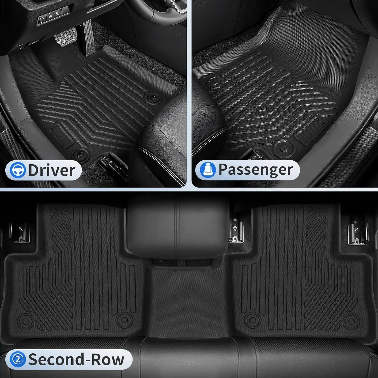 All-Weather TPE Floor Mats in Blue for 2019-2025 Toyota RAV4 (Include Hybrid), Full Set & Protective