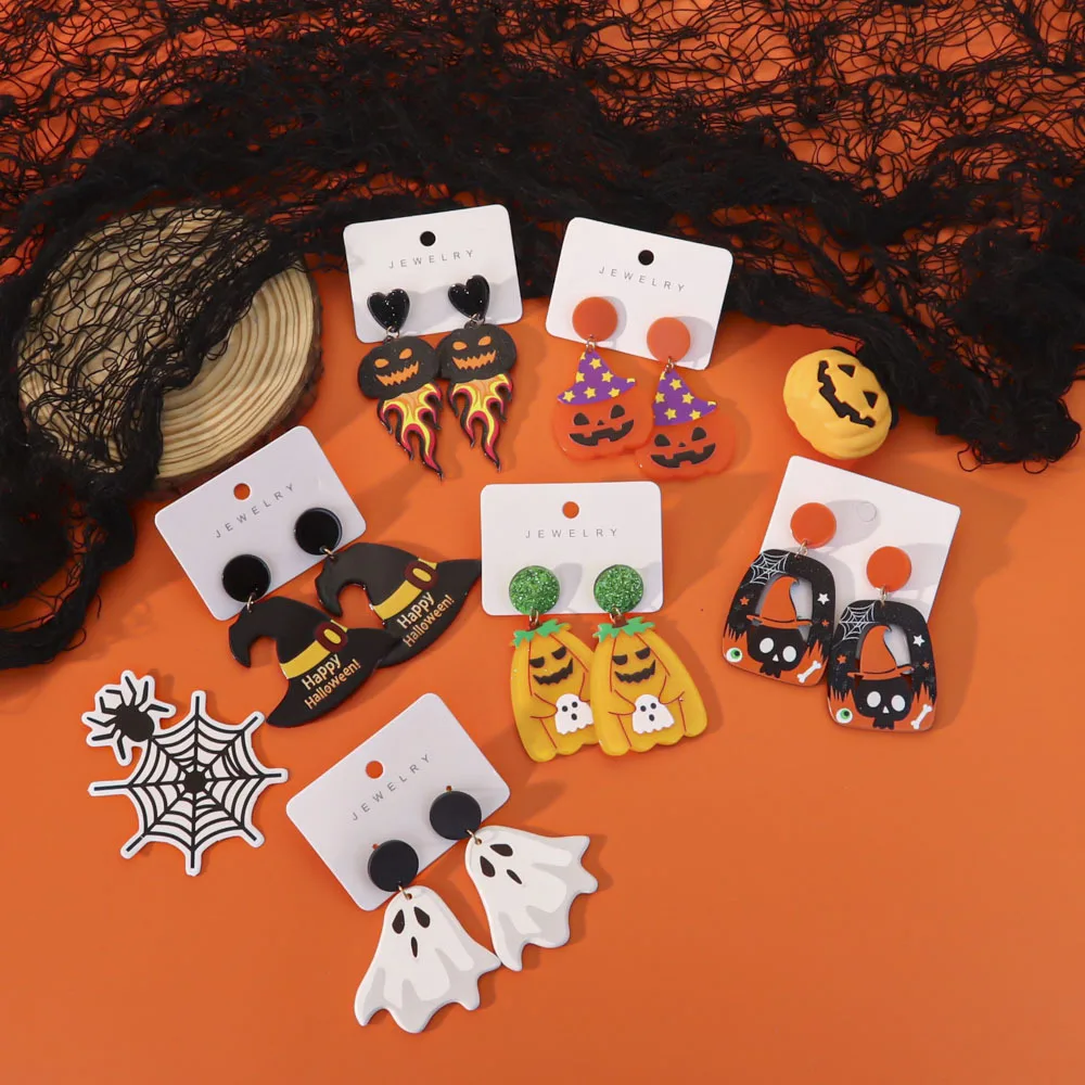 Halloween Clip on Earrings Female Fashion Funny Pumpkin Lantern Ghost Unique Design Girls Cosplay Ear Non Pierced Jewelry