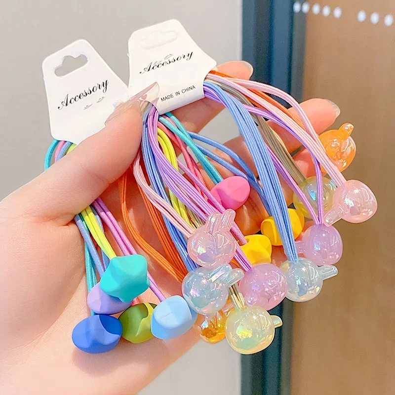 5 teile/satz Kawaii Gummi Haar Bands Stirnband Candy Farbe Elastische Weben Bommeln Haar Krawatte Seil für Kinder Mädchen Kinder Zubehör