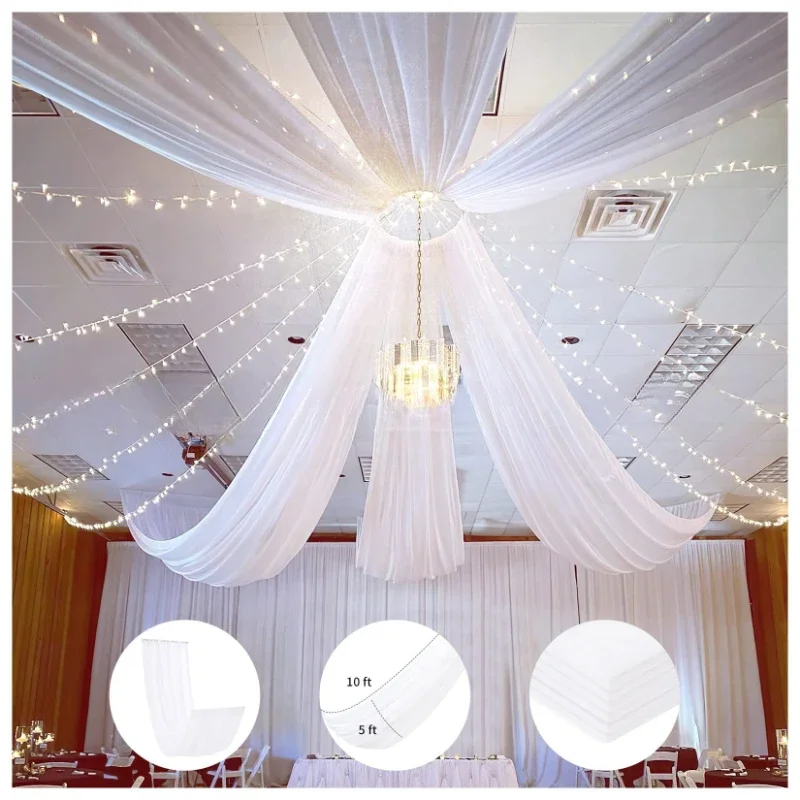 610CM Wedding Supplies Outdoor Arch Wrinkle Free Curtain Pearl Chiffon Arch Curtain Veil Wedding Decoration Background