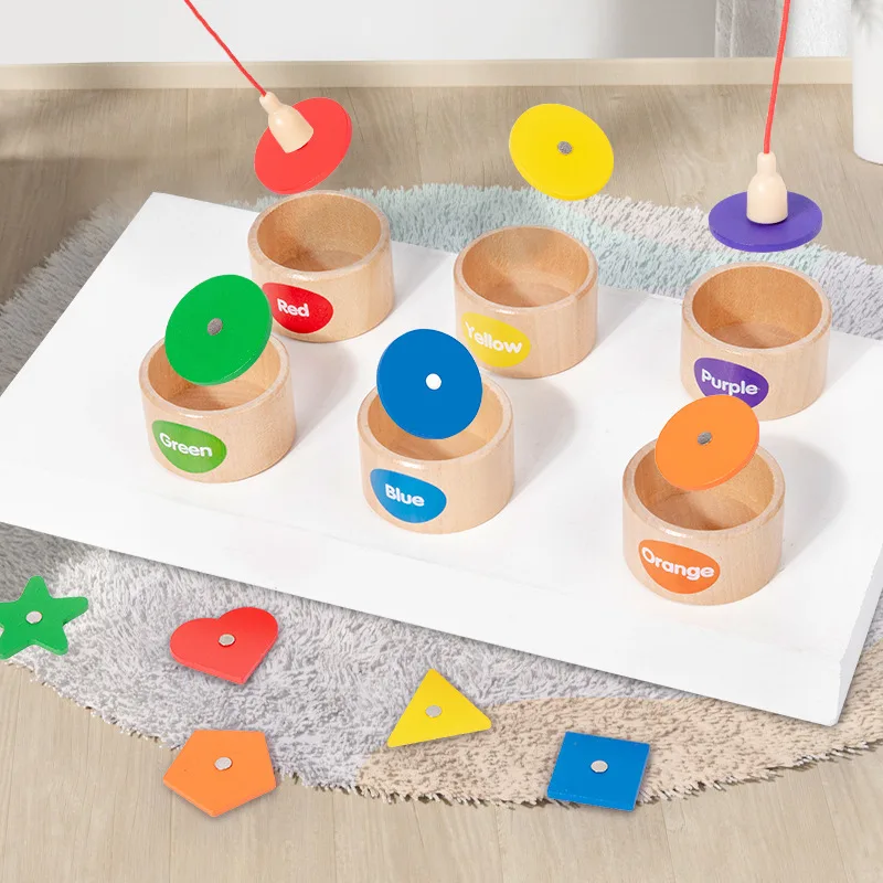 Children\'s Wooden Magnetic Color Shape Classification Cup Geometric Cognition Fishing Game Early Education Educational Toys