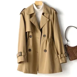 Damski trencz codzienny, wiatrówka Midi, damska odzież wierzchnia, wiosna, jesień, duży rozmiar, czarny, Khaki, 4XL