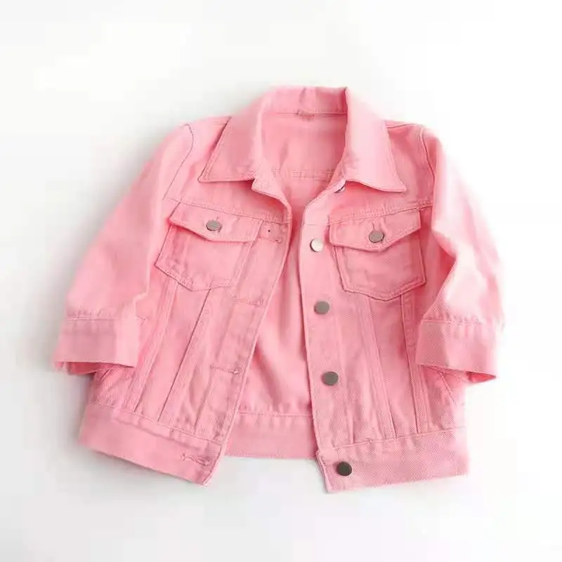 Chaqueta vaquera de manga tres cuartos para mujer, Tops cortos de Color rosa, Multicolor, talla S-5XL