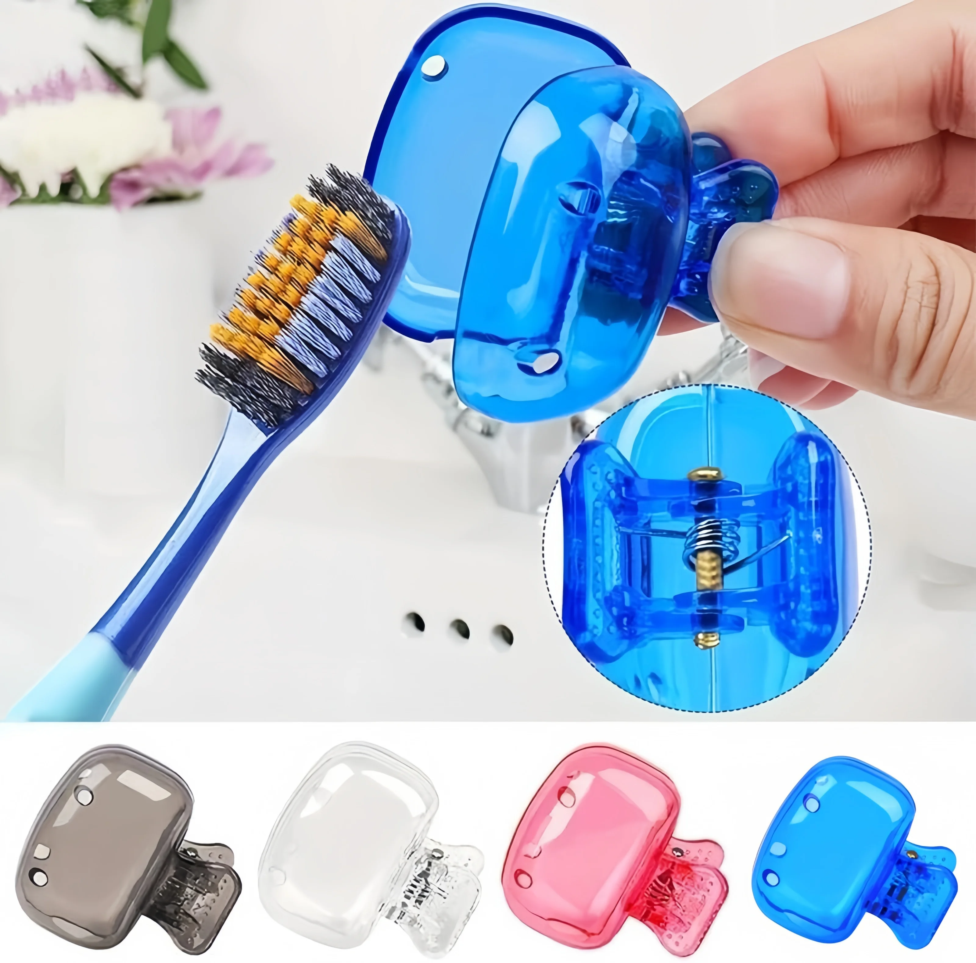 5 PCS Travel Toothbrush Head Covers Toothbrush Protector Cap Brush Pod Case Protective Portable Plastic Clip for Household