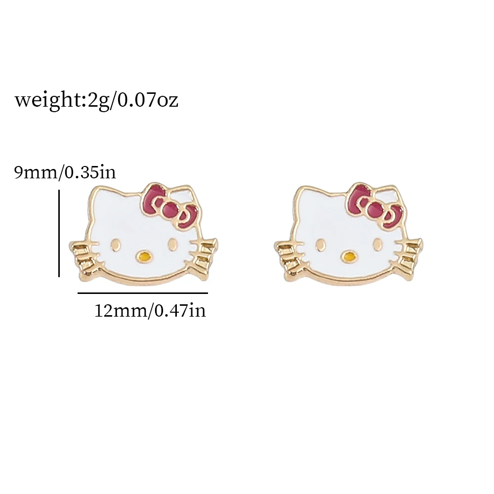 Anime Sanrio Kitty Cat Ear Studs Earrings Cartoon Figure Kitty White Metal Badge Earrings for Girl Kawaii Jewelry Accessories