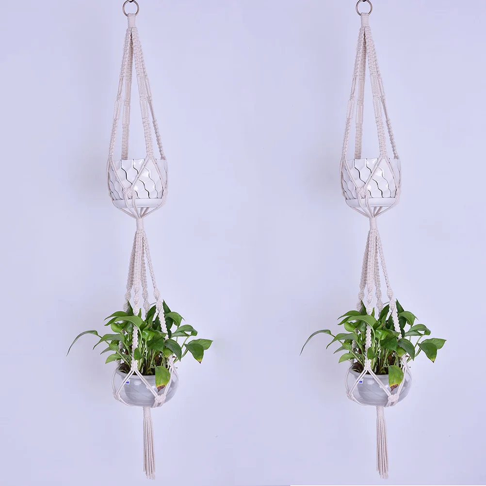 

Cotton Rope Plant Hanger Macrame Double Hanging Planter For Indoor Outdoor Use Round Square Pots Garden Decor