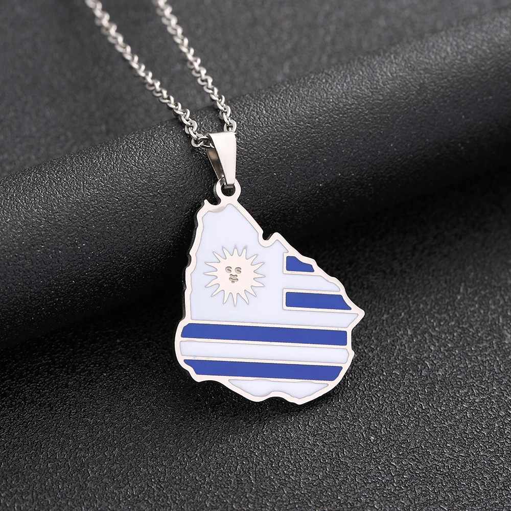 Oriental Republic of Uruguay Map Flag Pendant Necklace Gold Color Stainless Steel Men Women Country Maps Jewelry Gift