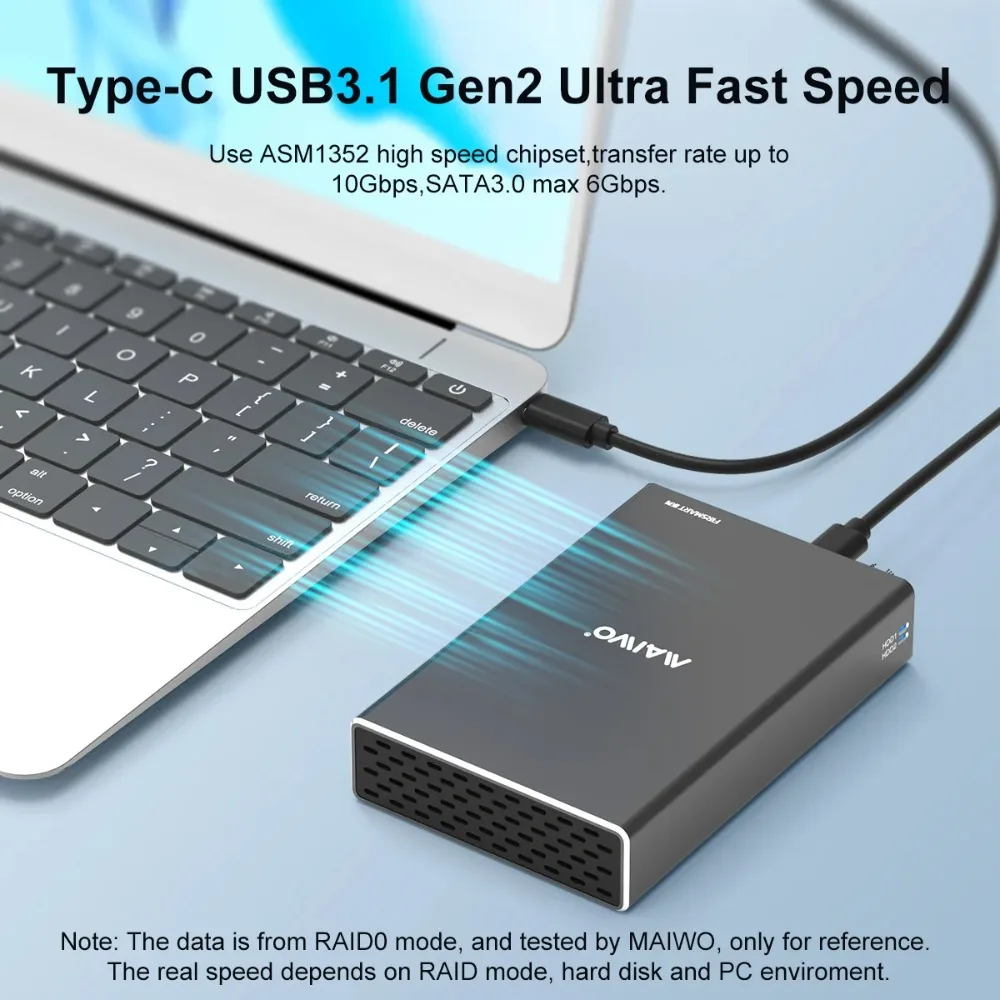 Imagem -02 - Maiwo Caixa de Disco Rígido Móvel Matriz de Disco Raid Bay Dupla 2.5 Porta Serial Mecânica de Estado Sólido Caixa Externa com Capa Protetora