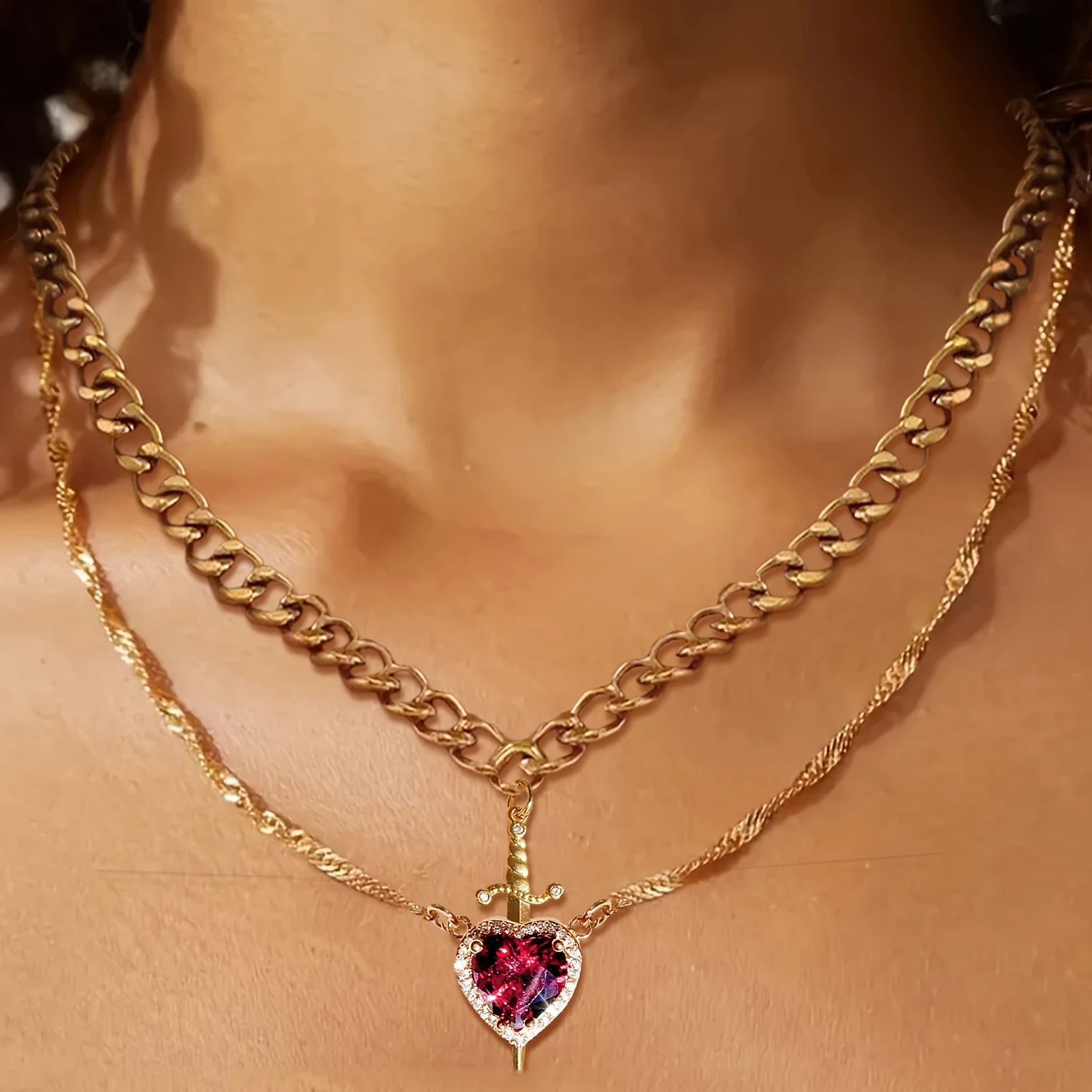 قلادة عصرية ومبتكرة للزوجين على شكل سيف، قلادة مكدسة عصرية، هدية عيد الحب #2