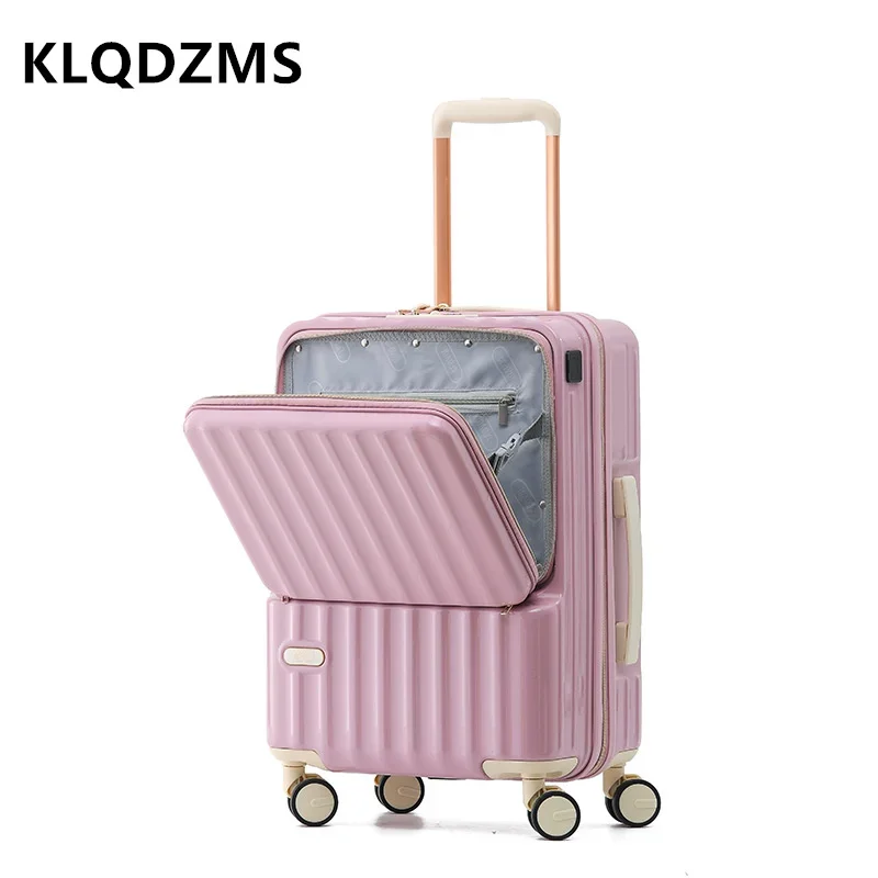 

KLQDZMS Suitcase Front Opening Laptop Boarding Case 20"24" UCB Charging Trolley Case Cart Style Travel Bag PC Cabin Luggage