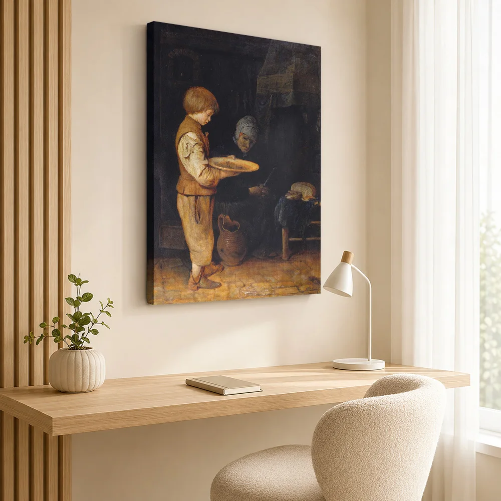 Old Woman and Boy Take a Modest Meal Framed Canvas Print Poster Customized Modern Aesthetic Wall Paintings Decoration for Office