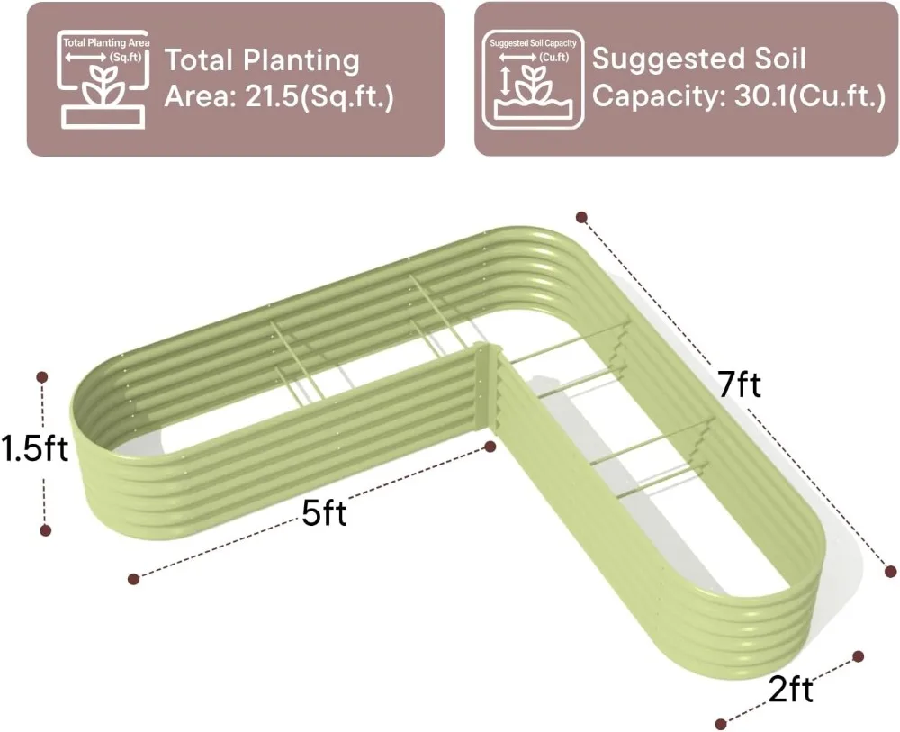 18 Inch Tall L-Shaped Galvanized Steel Raised Garden Bed 7x7x1.5 Ft Metal Planter Box for Corner Space Maximization