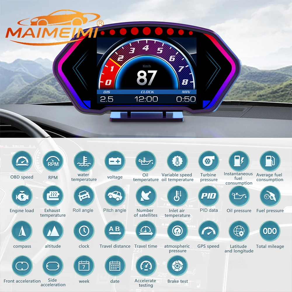 HUD OBD+GPS Dual System Car Head Up Display GPS Speedometer Slope Meter Water Temp Speed Alarm on-board Computer