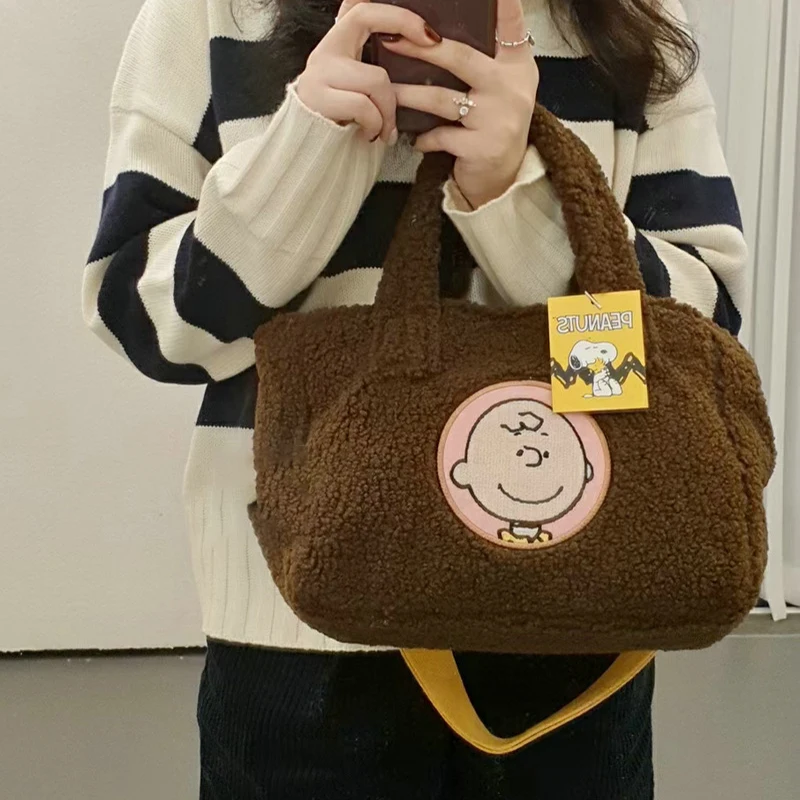 Animated Movies Snoopy Kawaii Anime Miniso Student Plush Cute Handbag One Shoulder Crossbody Bag Gift Toys for Girls