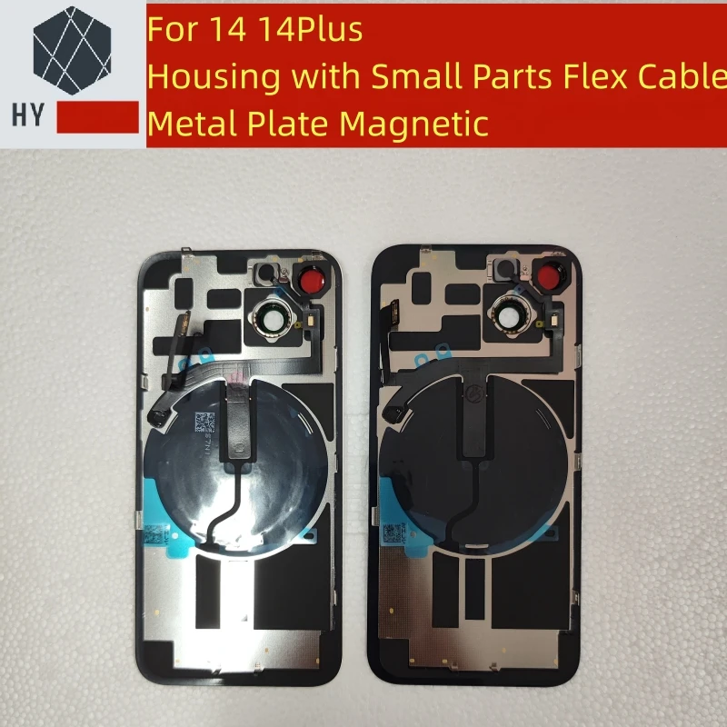 Back Battery Glass Cover For iPhone 14 14Plus Rear Case Door Housing with Small Parts Flex Cable Metal Plate Magnetic