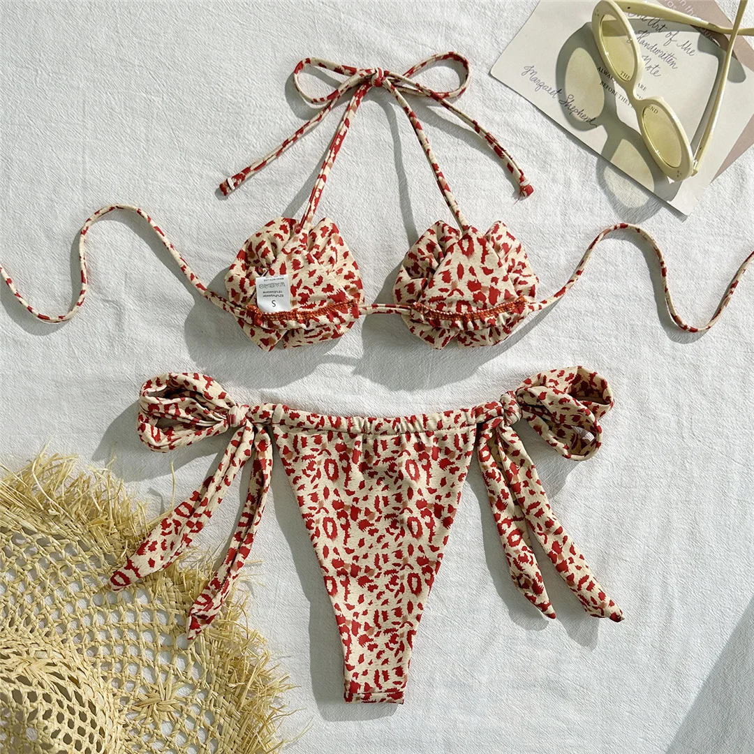 Neuer Leopard 3D-Blumen-Neckholder-Bikini, Damen-Badeanzug, zweiteiliges Bikini-Set, trägerloser Badeanzug, Badebekleidung, Badeanzug, Modell V6967 – Detail 14
