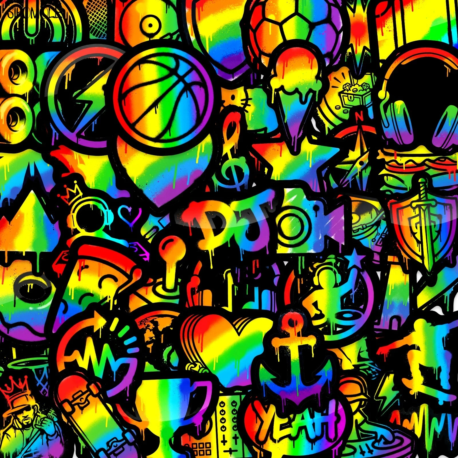 10/50PCS Cartoon Neon Style Stickers Colorful Trends Book DIY Kid Skateboard Guitar Luggage Suitcase Decoration Graffiti Sticker