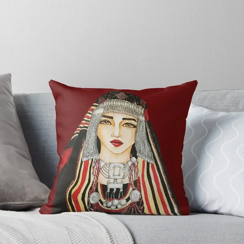 Yemeni woman Illustration Throw Pillow Sofa Covers For Living Room Marble Cushion Cover pillow