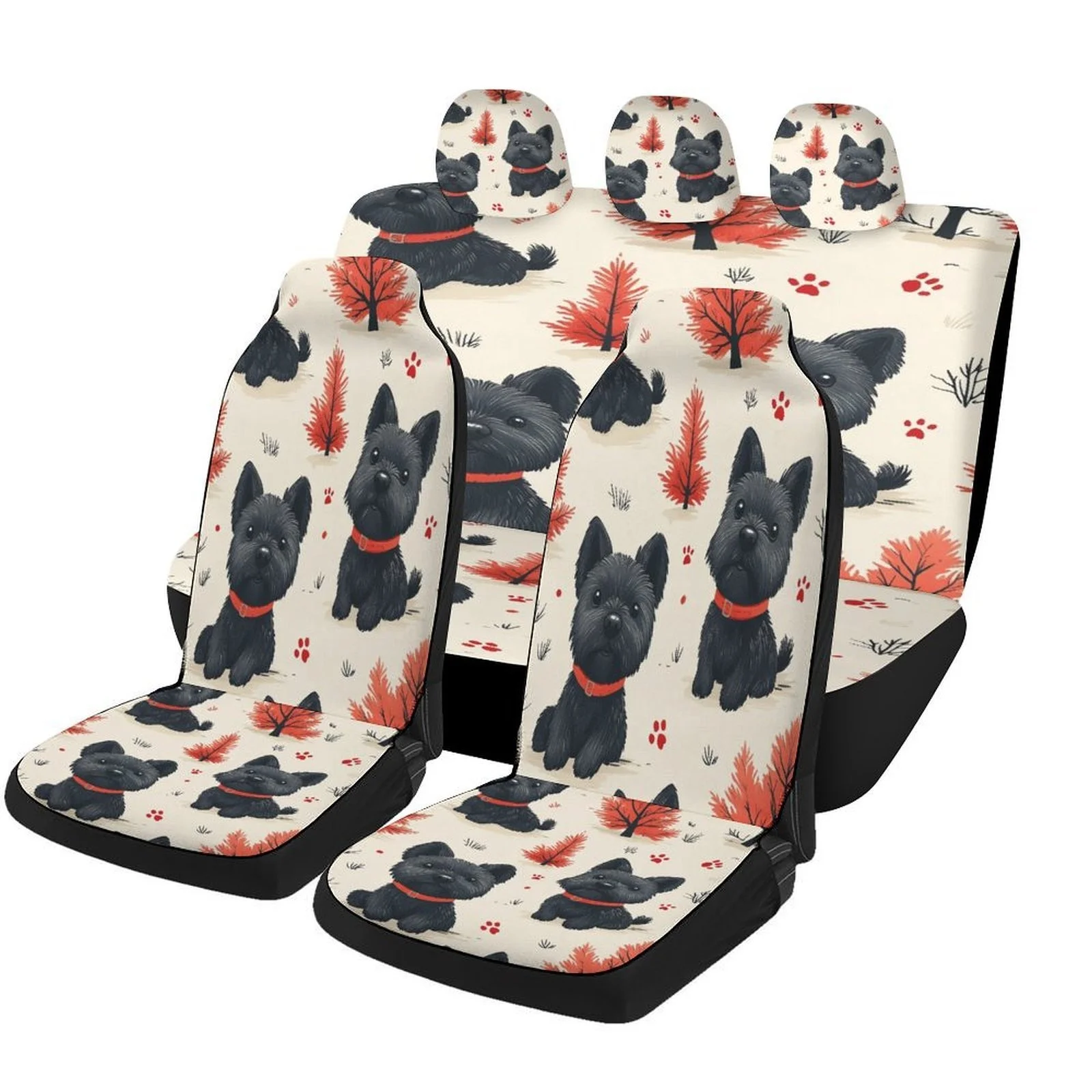Scottish Terrier Dog-Themed Car Seat Cover Set For Most Vehicles - Fit For Cars, Heavy-Duty Protector For 2 Front & Rear Seats (