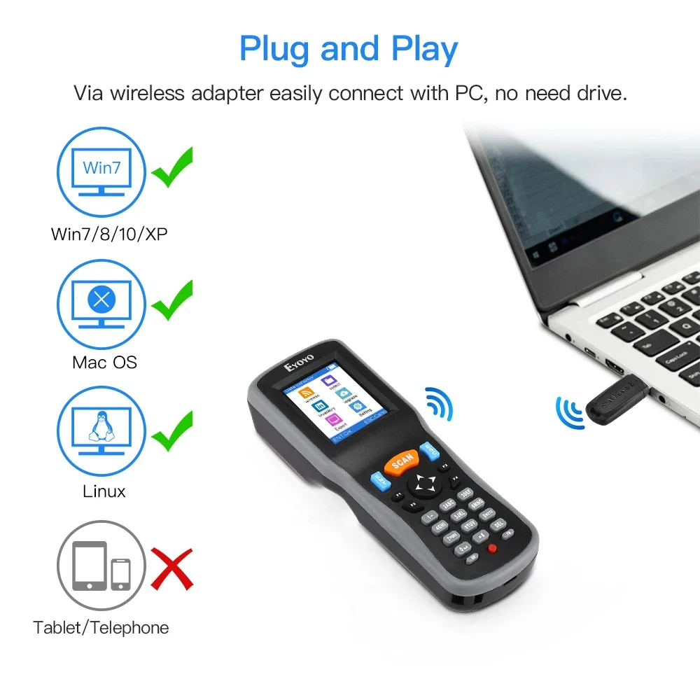 Eyoyo PDT6000 Bar Code Scanning Instrument Handheld Inventory Data Terminal Collector Barcode Scanner PDT 1D with USB Port