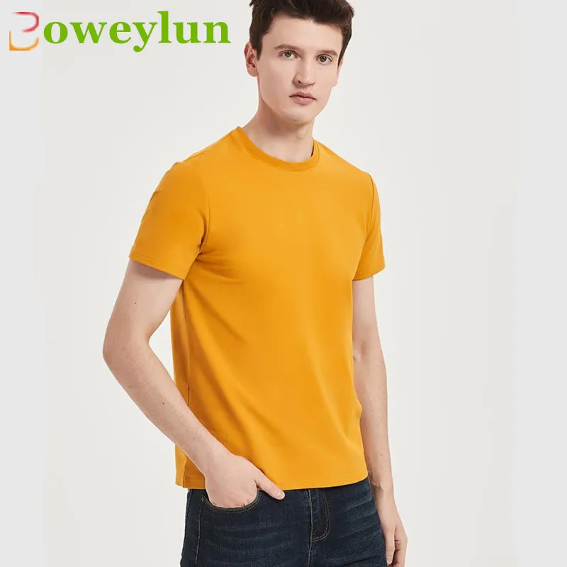 

Boweylun 270g Mercerized Long-staple Cotton Round Neck Solid T-shirt Skin-friendly Breathable Moisture Wicking Short Sleeve