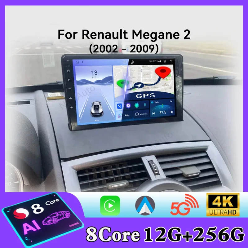 For Renault Megane 2 2002 - 2009 Car Radio Android Automotive Multimedia Player GPS Navigation Carplay Touch Screen Auto Stereo