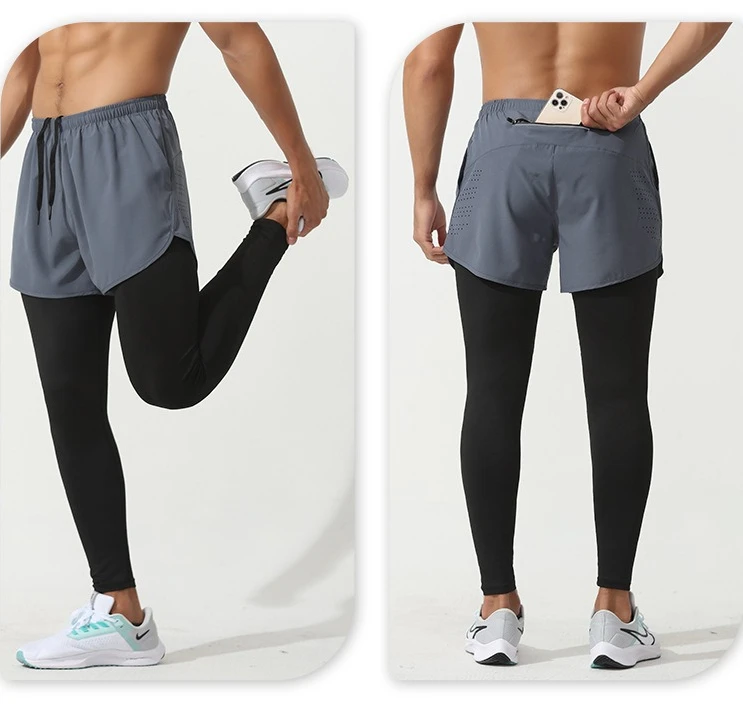 Jogger Pants Men 2 in 1 Double Deck Running Trousers Pocket Gym Tight Training Legging Fitness Sweatpants Sports Pants for Women