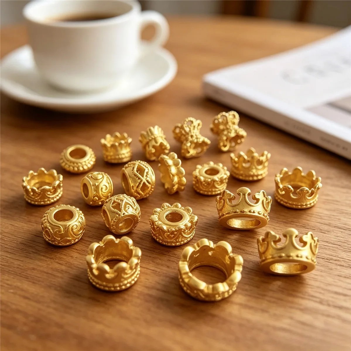 Brass Matte 18K Gold Tone Double-sided Flower Bead Caps Wire Wreath Crown Spacer Discs DIY Jewelry Findings