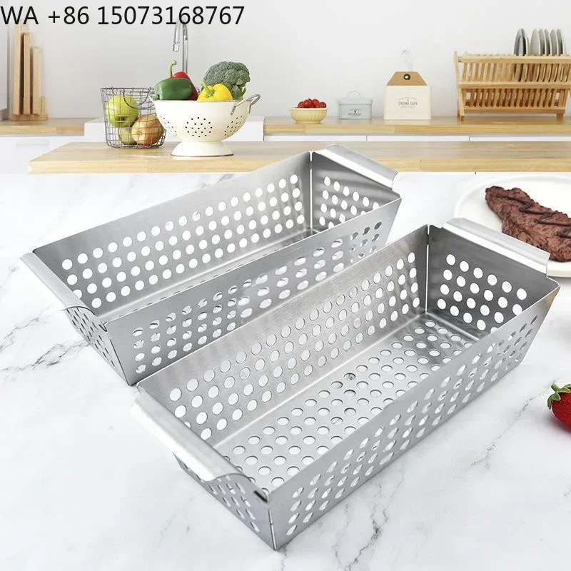 Stainless Steel Grilling Basket and Grill Pan with Handle Outdoor Camping BBQ Accessories Tool Set