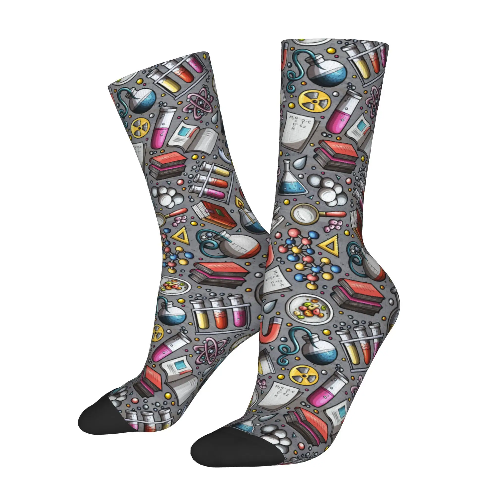 1pc Cartoon Cute Science Pattern  Printed Men's Socks Novelty Hip Hop Harajuku Pattern Crew Sock Casual Gift