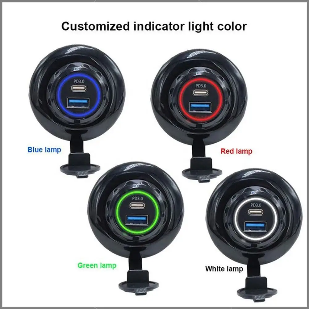 Car Charger Panel Mount Flat Round Dual Ports 30W for pd High Power Output Compatible with 12V 24V Vehicle Input