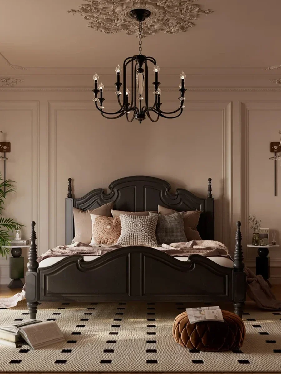 American rural solid wood Roman column 1.8 meters high back French retro wedding bed modern
