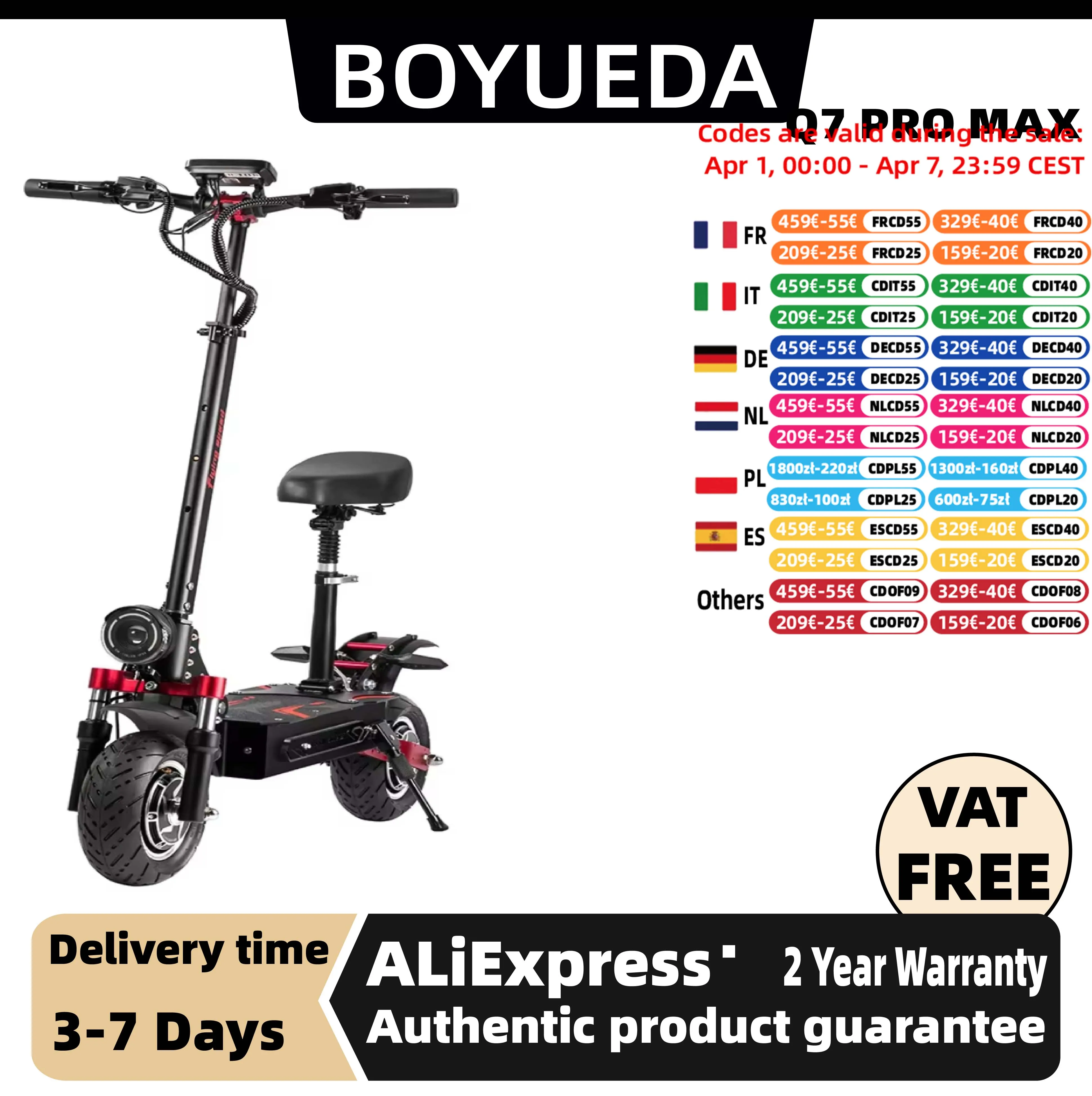 Trottinette électrique BOYUEDA Q7Pro Max, double moteur 2*1600W, batterie 52V28A, roues de 10 pouces, autonomie extrêmement longue, trottinette tout-terrain pour adultes