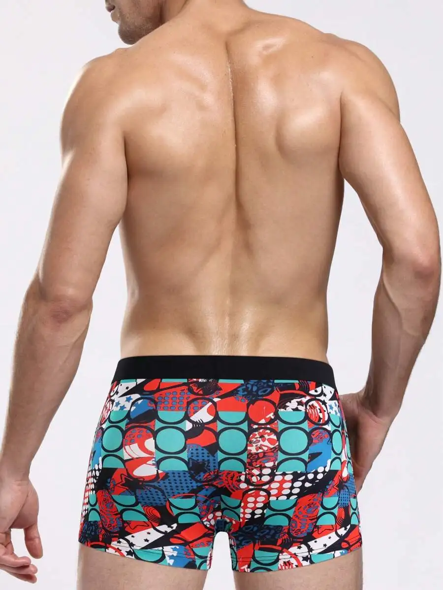 Mens Geometric Print Boxer Briefs With Polka Dot Pattern