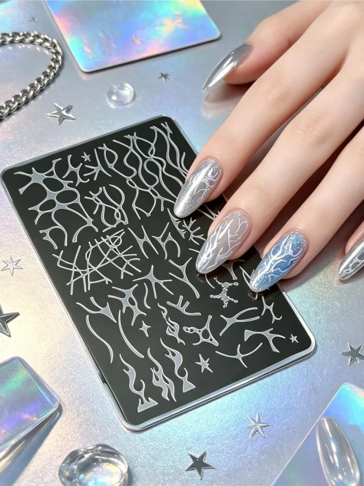 1 Stück Gothic Nagelstempelplatte Dornen Zweige Flamme Stern Nagelschablone Klares Bild Einfacher Transfer Y2K Heimsalon DIY Maniküre