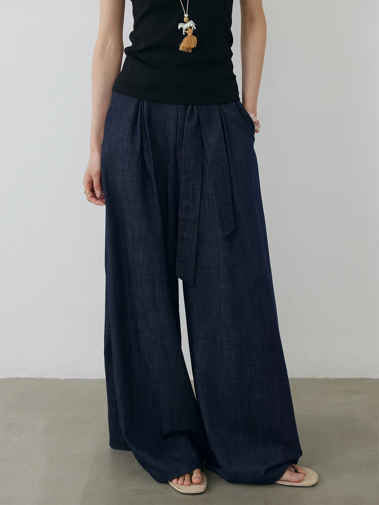 

Джинсы KEARA с высокой талией и широкими штанинами, синие, женские, свободные, повседневные, струящиеся, длинные, в пол, для города