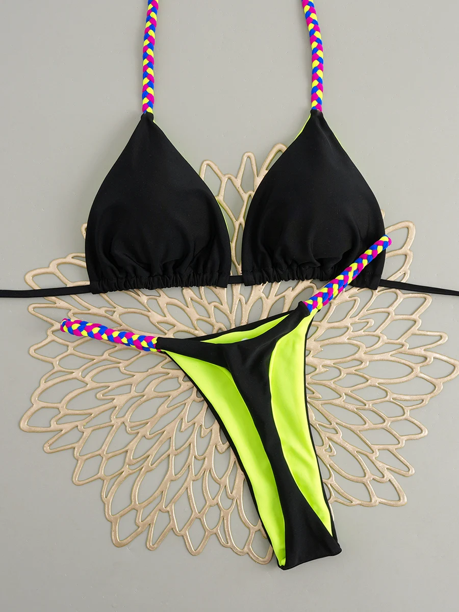 Push up sexy halter bikini conjunto maiô feminino micro triângulo tanga maiô biquinis brasileiros