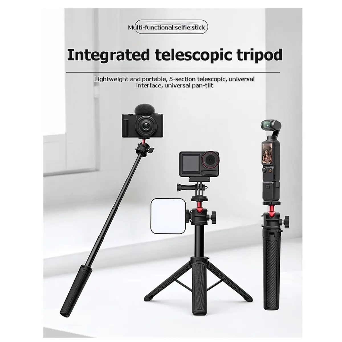 Big Discount Retractable Selfie Stick with Phone Clamp for Live Streaming and Vlogging Mini Desktop Extension Tripod